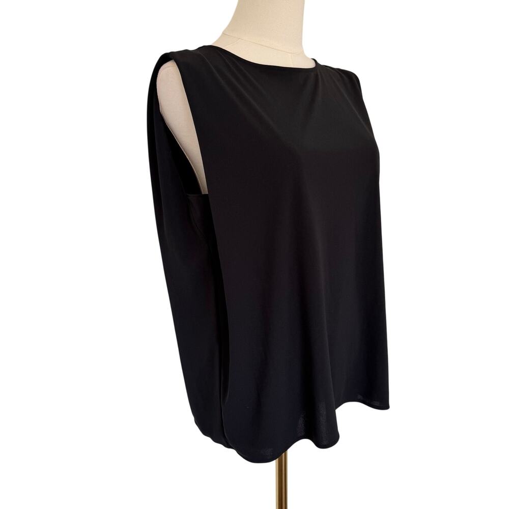 Uniqlo (M) Black Crepe Sleeveless Blouse Draped Shoulder Tank Top - Minimalist28